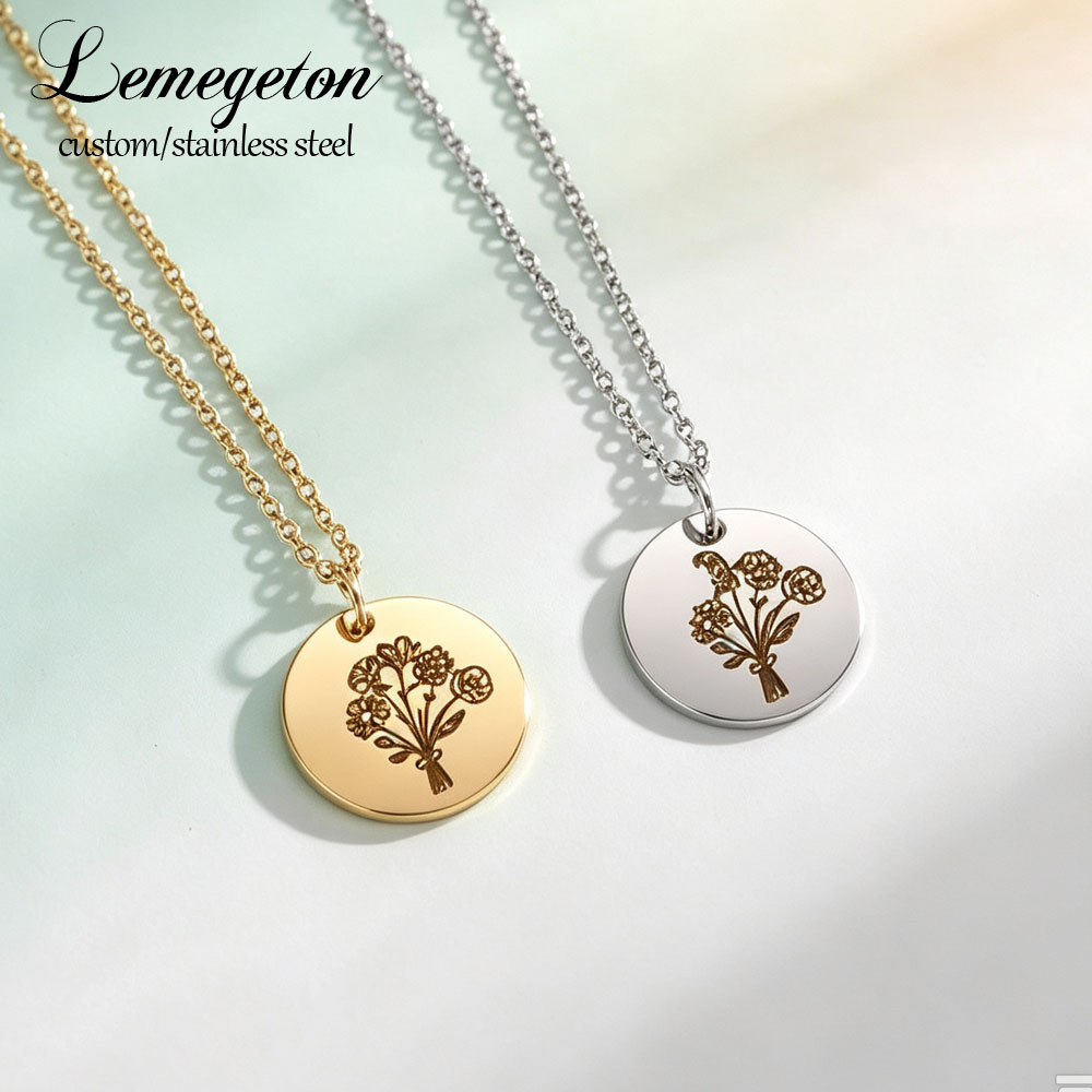 Birth Flower Necklace - Custom Birth Month Flower Necklace Stainless
