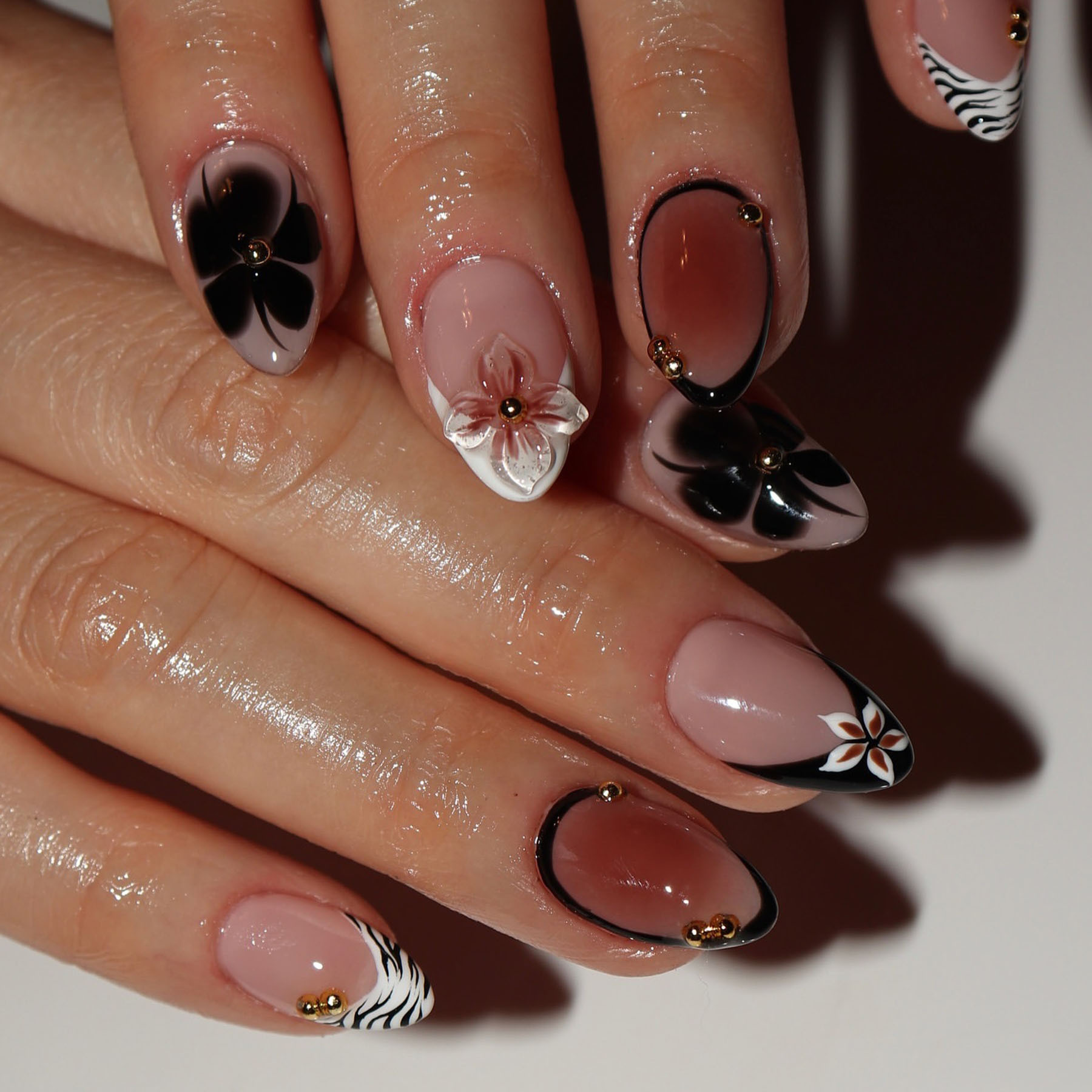 24pcs Flower False Nails Brown - đánh giá và giá Pressed Flower Art