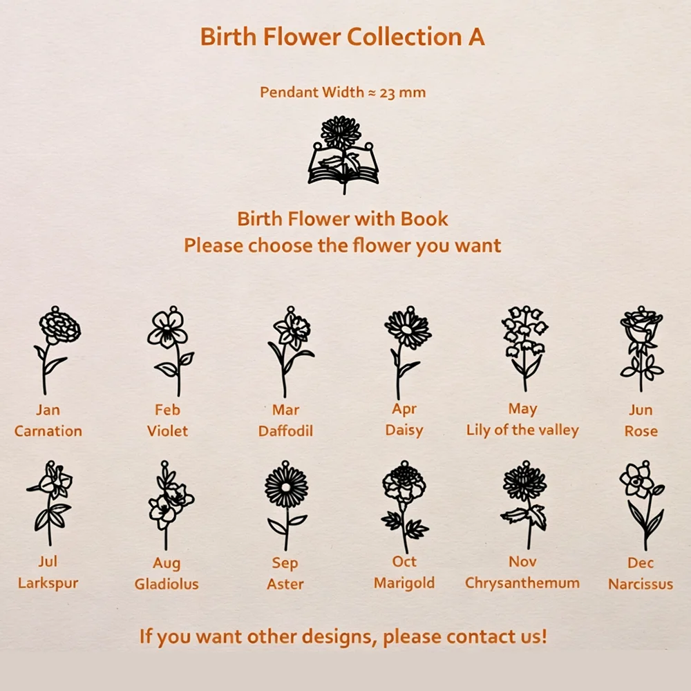 Custom Birth‑Flower Open Book  - đánh giá và giá Birth Flower Necklace